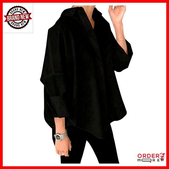 Tops - Oversized Button Down Shirt, Bell Sleeves, Work Casual Blouse, Premium Fabric